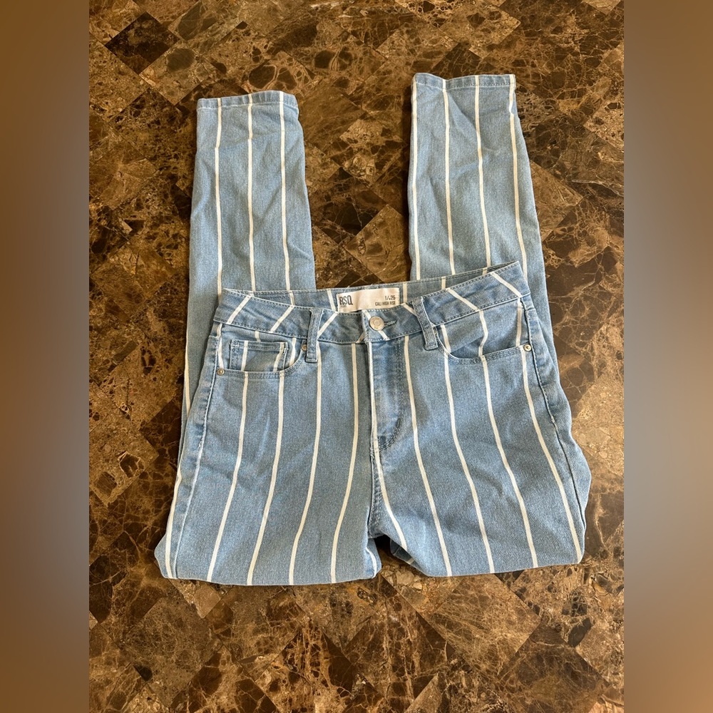 RSQ Blue and White Striped Skinny Jeans